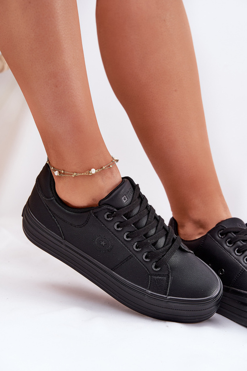 Eko Skórzane Trampki Damskie Na Platformie Big Star RR274299 Czarne