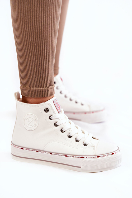 Damskie Wysokie Ocieplane Trampki Cross Jeans KK2R4044C Białe