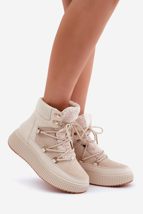 Niskie Śniegowce Na Platformie Jasnobeżowe Naliora