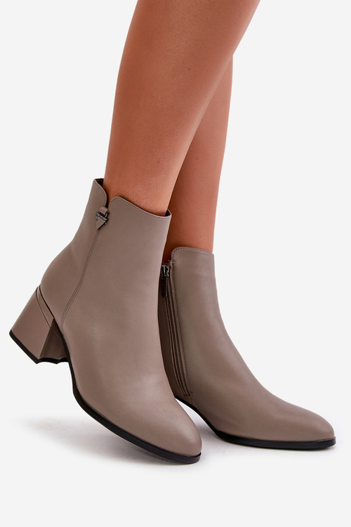 Eleganckie Ocieplane Botki Damskie Z Naturalnej Skóry Beżowe Vinceza 77106