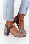 Skórzane Sandały Na Obcasie Maciejka 04120-43 Beżowo-Granatowe