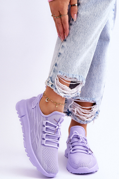 Damskie Wsuwane Buty Sportowe Sneakersy Fioletowe Rosett