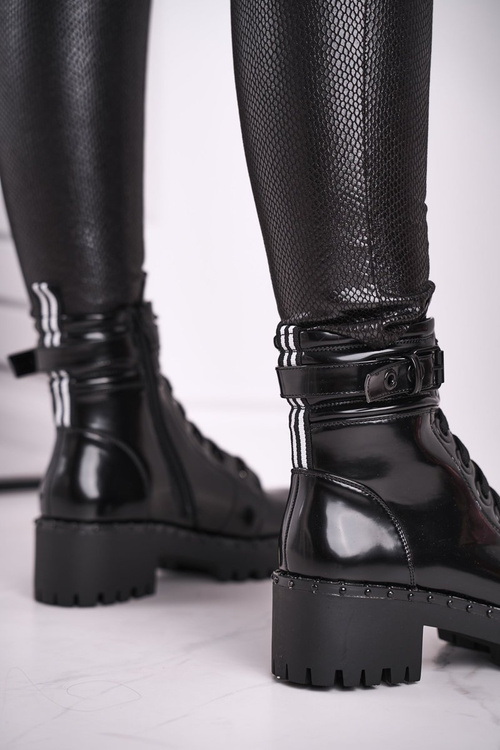 Botki Damskie Lakierowane Czarne Head Up