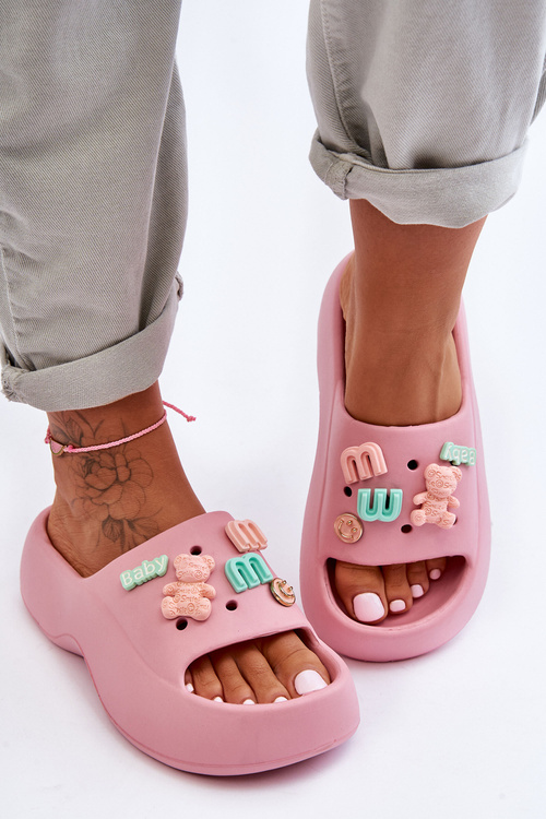 Miękkie Damskie Piankowe Klapki Z Ozdobami Różowe Lorie