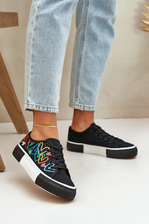 Trampki Tenisówki Damskie W Serca Czarne Fonirea