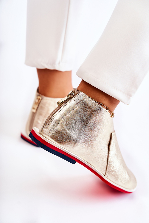 Skórzane Sandały Na Suwak Złote Clorie