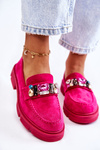 Damskie Zamszowe Półbuty Loafery Z Ozdobą Fuksja Karlott