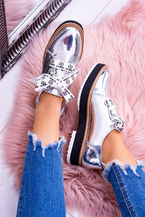 Lu Boo Srebrne Lustrzane Damskie Półbuty Moonlight