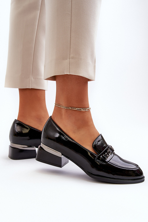 Damskie Lakierowane Półbuty Na Niskim Obcasie Czarne Albreide