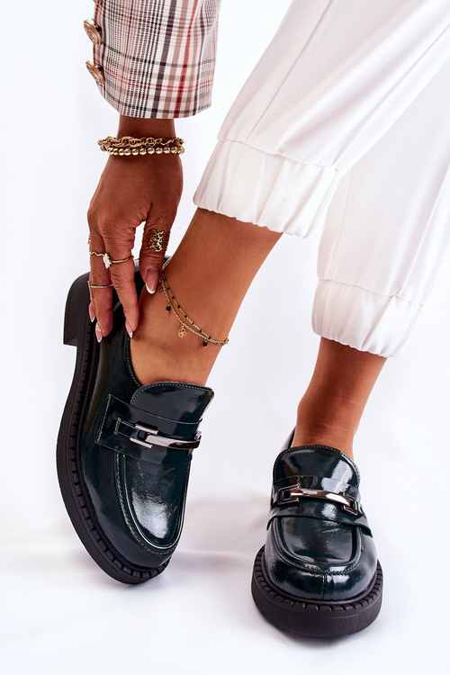 Lakierowane Półbuty Ze Srebrną Ozdobą Zielone Lemar Hestill