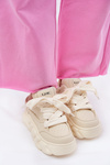 Skórzane Sneakersy Damskie Na Masywnej Platformie GOE RR2N4043 Beżowe