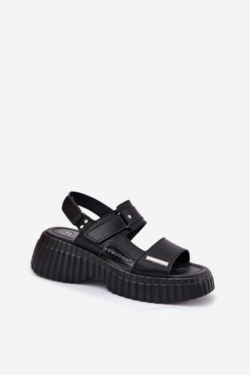 Skórzane Sandały Damskie Na Platformie Czarne Mertella