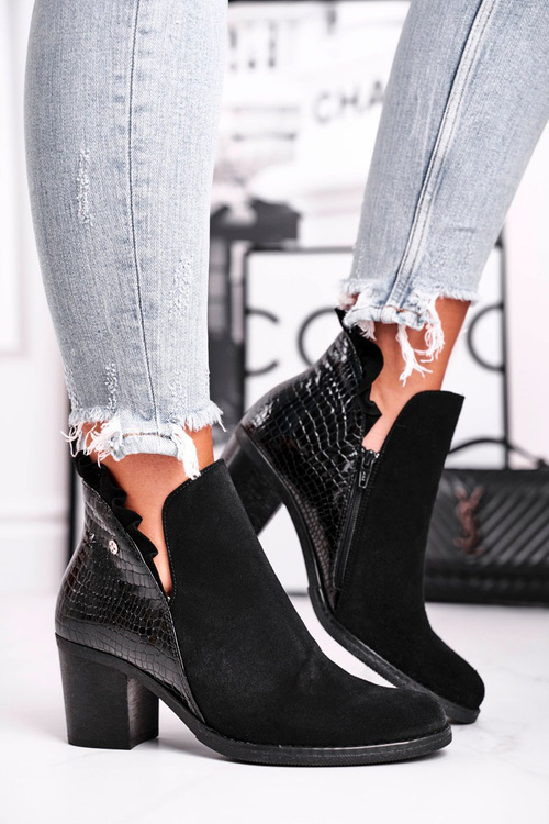 Damskie Skórzane Botki Na Słupku Maciejka Czarne 04833-01