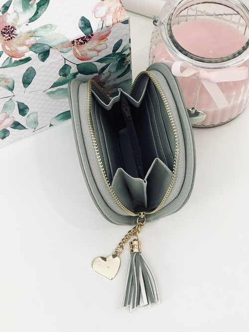 Szara Damska Portmonetka Portfel z Frędzlem