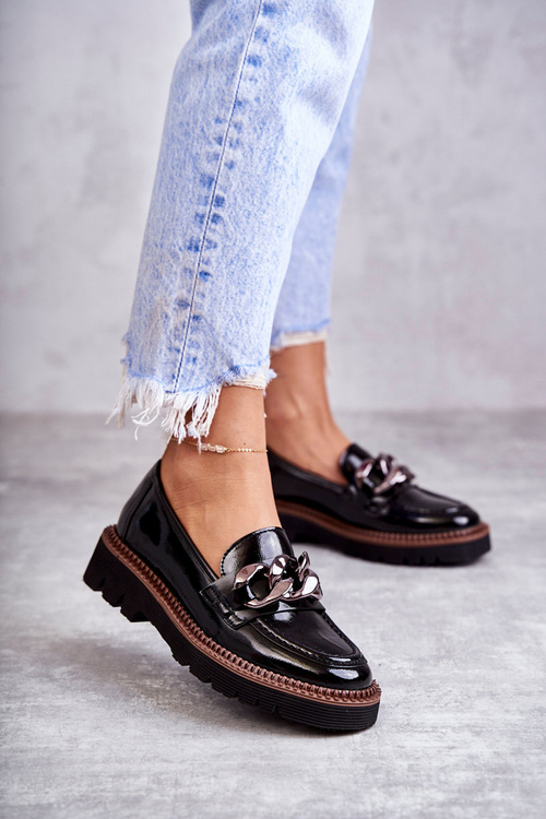 Lakierowane Półbuty Loafery Na Platformie Czarne Reidun