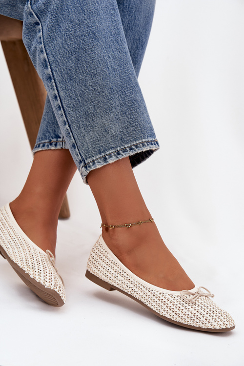 Baleriny Z Plecionką I Kokardką Ecru Belirra