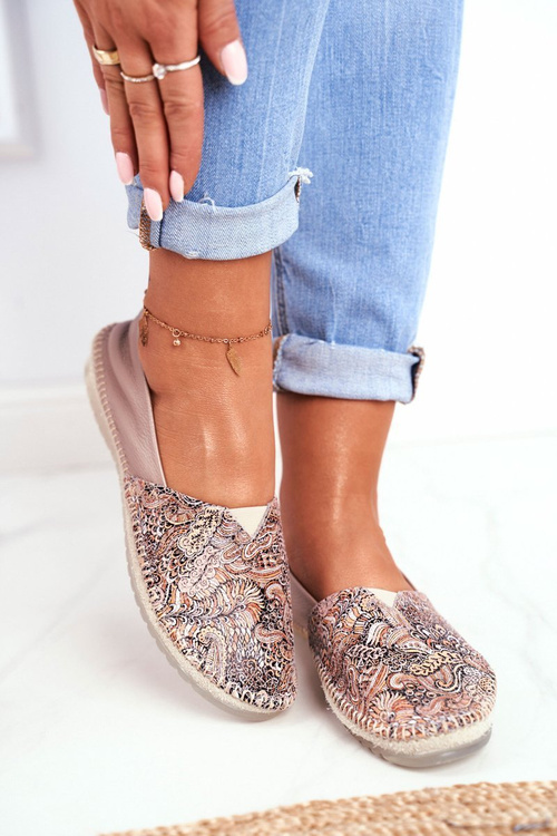 Baleriny Damskie Maciejka Skórzane Beżowe 01930-59/00-0