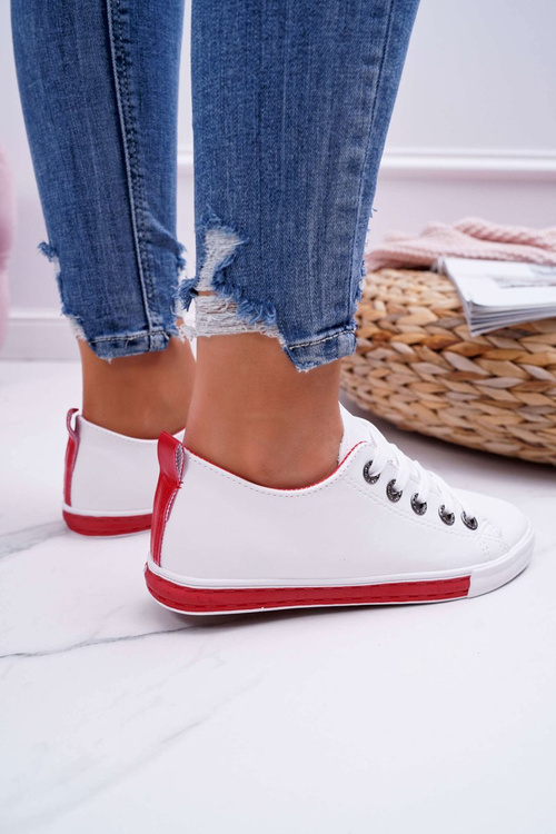 Trampki Damskie Białe Czerwony Pasek Nigrid2