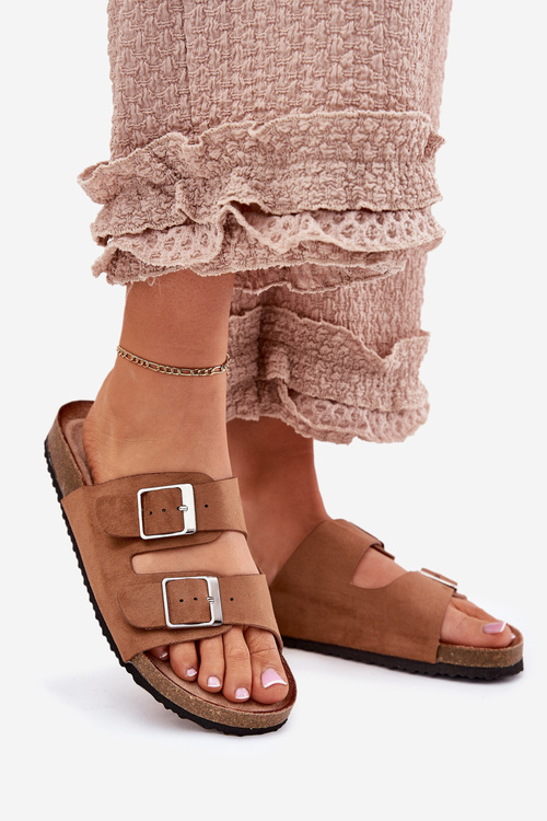 Klapki Damskie Na Korkowej Platformie Klamry Camel Evisolla