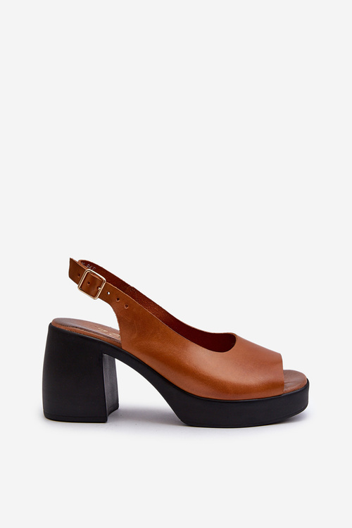 Zazoo 40376 Skórzane Sandały Na Masywnym Obcasie Brązowe