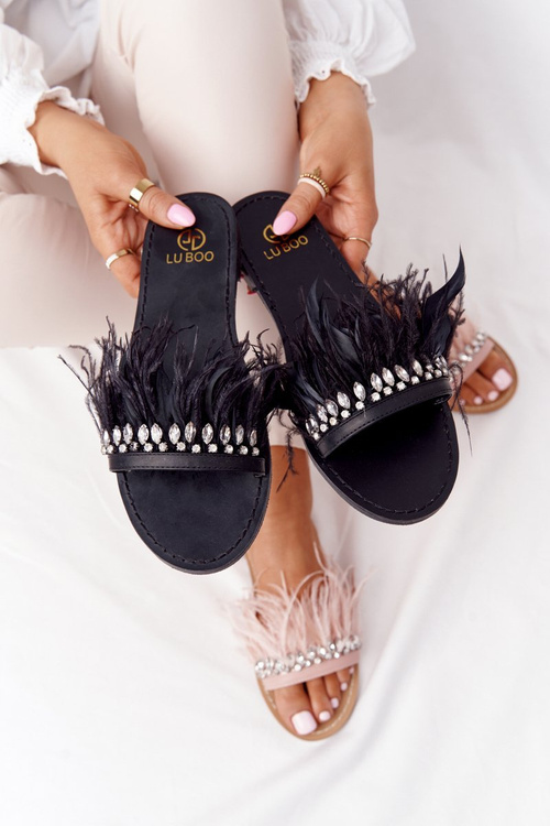 Klapki Z Piórami Lu Boo Czarne