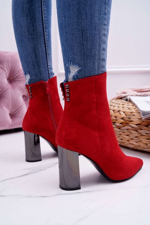 Botki Damskie Na Srebrnym Słupku Czerwone Dimmy