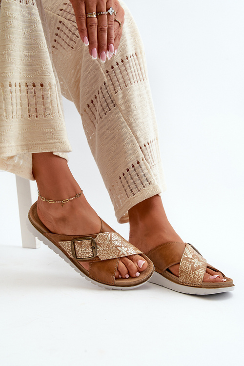 Wygodne Klapki Damskie Z Klamrą Inblu CN000032 Camel