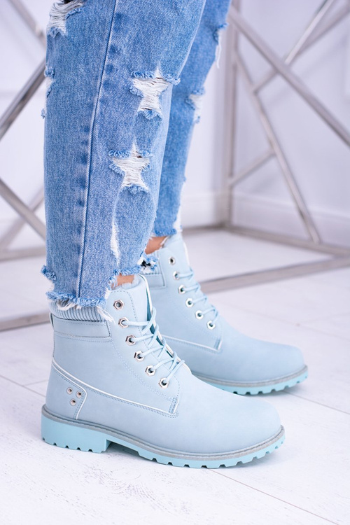 Damskie Trapery Ocieplane Timberki Błękitne Oxford