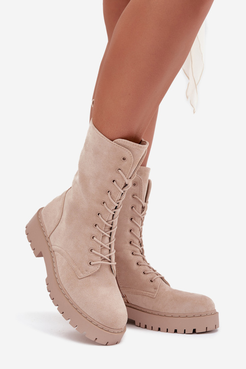 Botki Workery Damskie Ocieplane Beżowe Marvielle