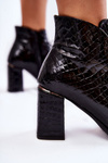 Damskie Lakierowane Botki Na Słupku Czarne Carrice