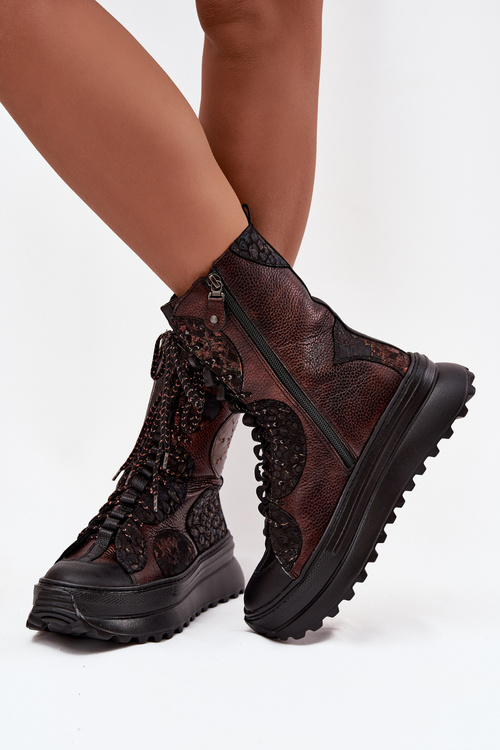 Skórzane Botki Na Platformie Ocieplane Maciejka 06565-02 Brązowo-Złote