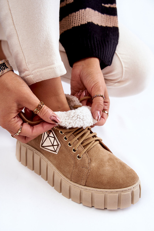 Zamszowe Buty Sportowe Wiązane Lewski Shoes 3252/N Beżowe