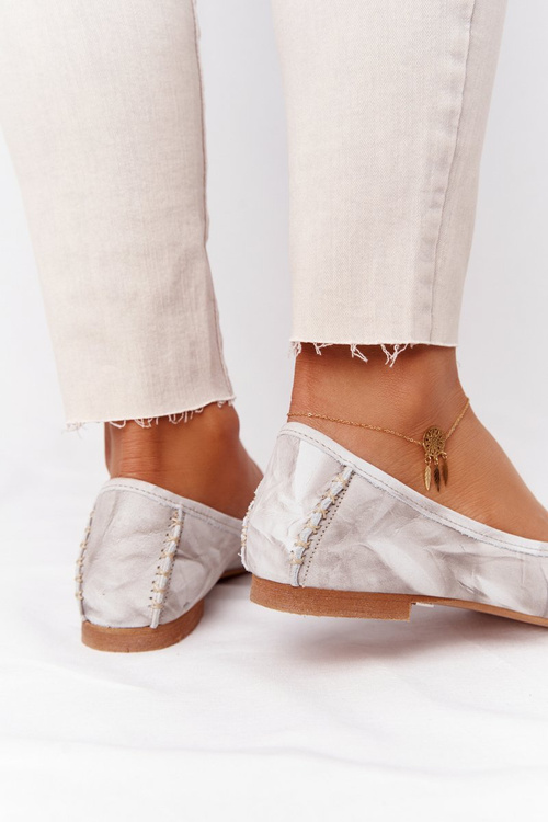 Damskie Skórzane Baleriny Maciejka 01358-44 Brudny Beż