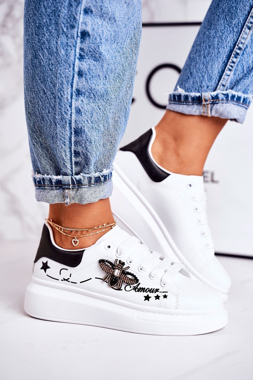 Damskie Sportowe Buty Sneakersy Z Muchą Białe Amour