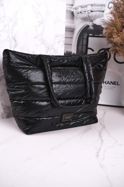 Duża Torba Shopper MONNARI BAG5720-020 Czarna Błyszcząca