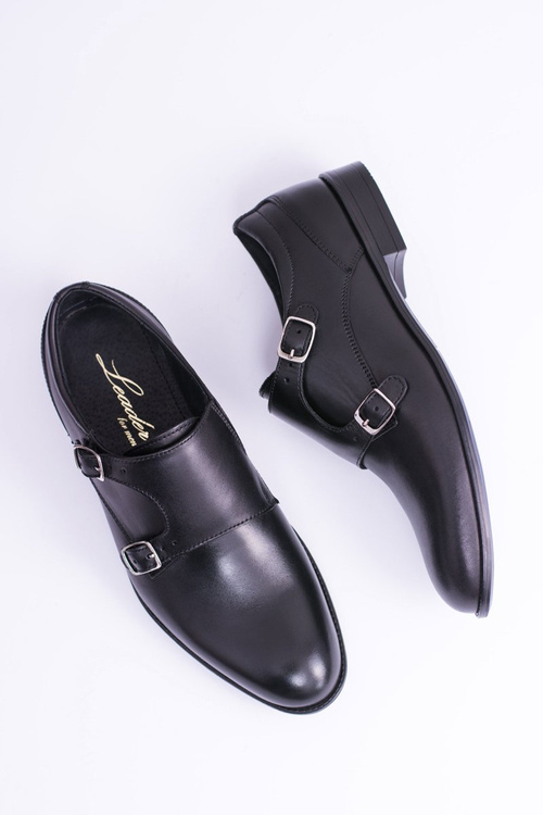 Skórzane Eleganckie Męskie Półbuty Monk Czarne