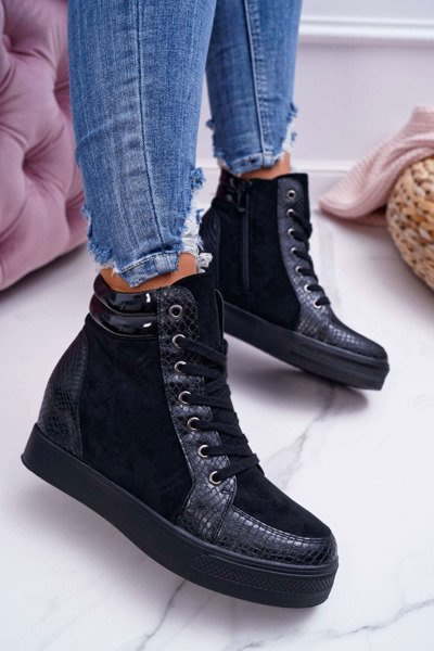 Sneakersy Damskie Ukryty Koturn Czarne Ferrer