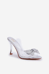 Transparentne Sandały Na Szpilce Z Błyszczącą Kokardą Srebrne Viosta 