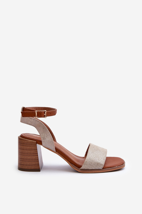 Sandały Damskie Na Słupku Z Eko Zamszu Złote Ronvia