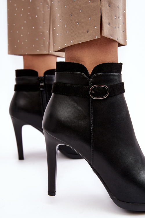 Damskie Botki Na Szpilce Z Klamrą Ocieplane Czarne Aesha