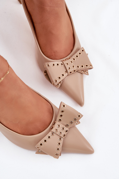 Czółenka Na Szpilce Z Kokardą Beżowe Folesca