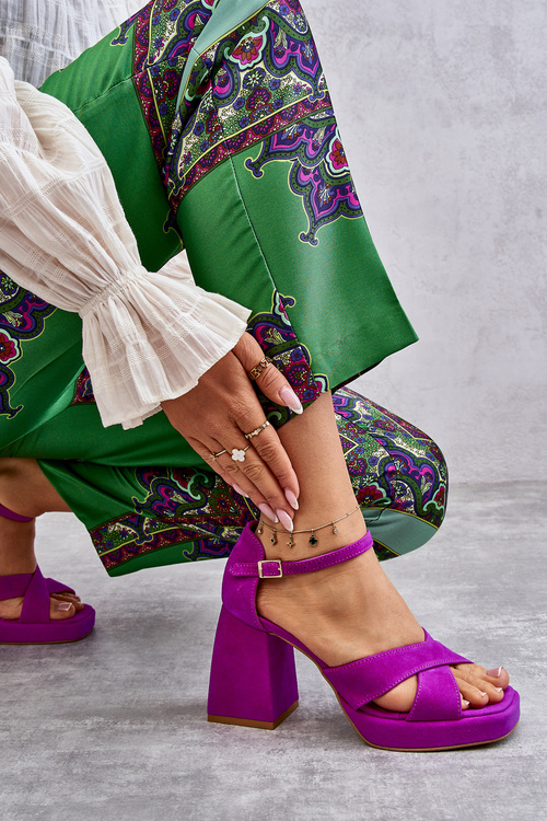 Damskie Zamszowe Sandały Na Obcasie Lewski Shoes 3221 Fuksja