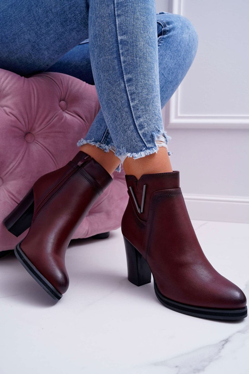 Botki Damskie Na Obcasie Sergio Leone Bordowe BT537