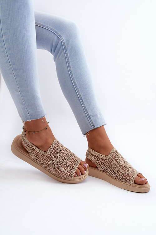 Ażurowe Sandały Damskie Na Platformie Beżowe Mennita