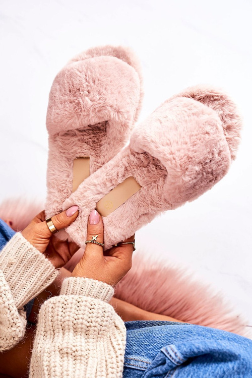 Damskie Klapki Papcie Futrzane Różowe Cold Days