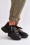 Sneakersy Damskie Na Masywnej Podeszwie Z Ozdobnym Sznurowaniem Czarne Relissa