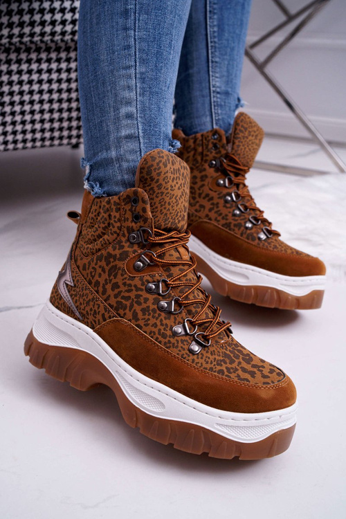 Obuwie Trekkingowe Trapery Damskie Leopard Greem