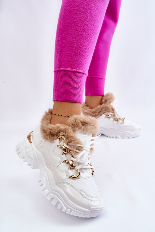 Damskie Ocieplane Buty Sportowe Sznurowane Białe Kerberos