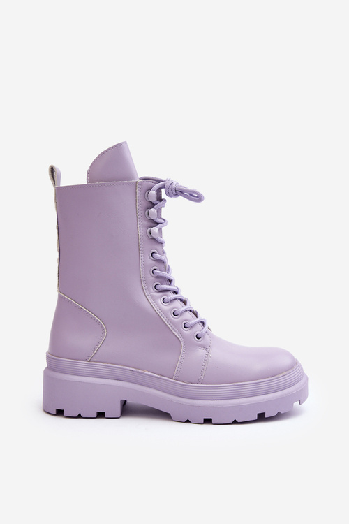 Botki Workery Damskie Ekoskóra Fioletowe Irande