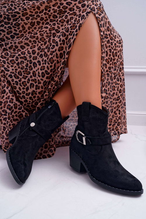 Botki Damskie Płaski Obcas Czarne Arraso